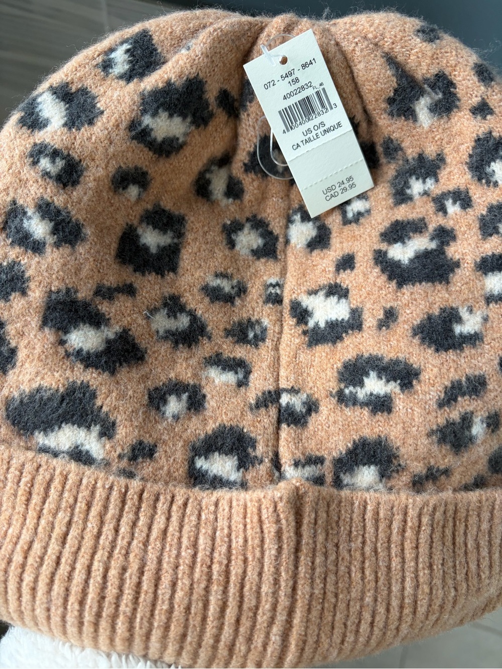 aerie Leopard-Print Knit Beanie - Tan/Black/White